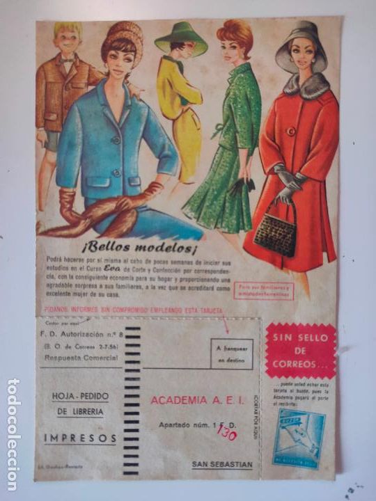 Sammelleidenschaft Andere Papierartikel: BELLOS MODELOS CURSO MODA COSTURA EVA HOJA PEDIDO SAN SEBASTIAN VALE