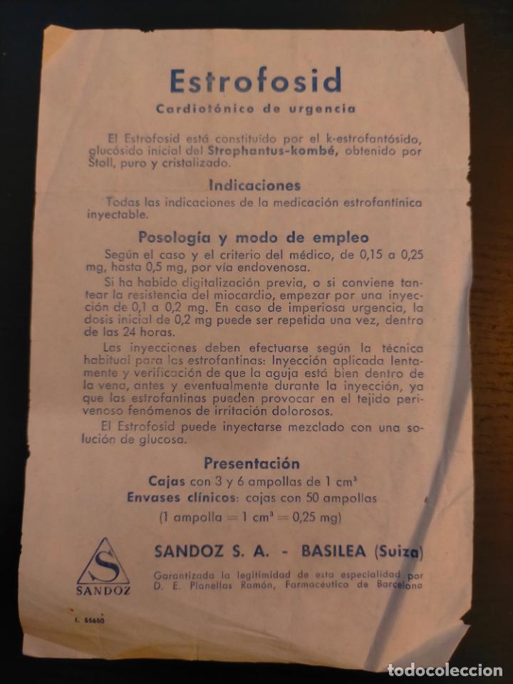 Collectionnisme Papier divers: ESTROFOSID CARDIOT&Oacute;NICO DE URGENCIA FARMACEUTICA SANDOZ BASILEA SUIZA PROSPECTO