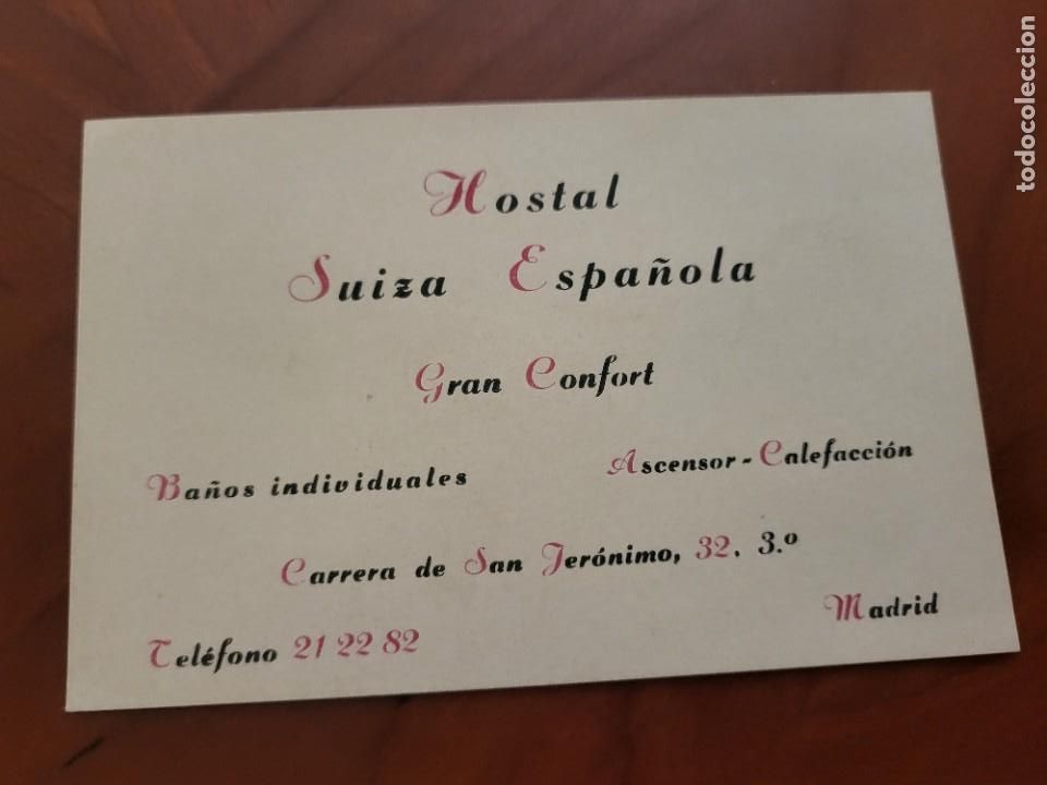 Outros artigos de papel: ANTIGUA TARJETA PUBLICIDAD HOSTAL SUIZA ESPA&Ntilde;OLA MADRID