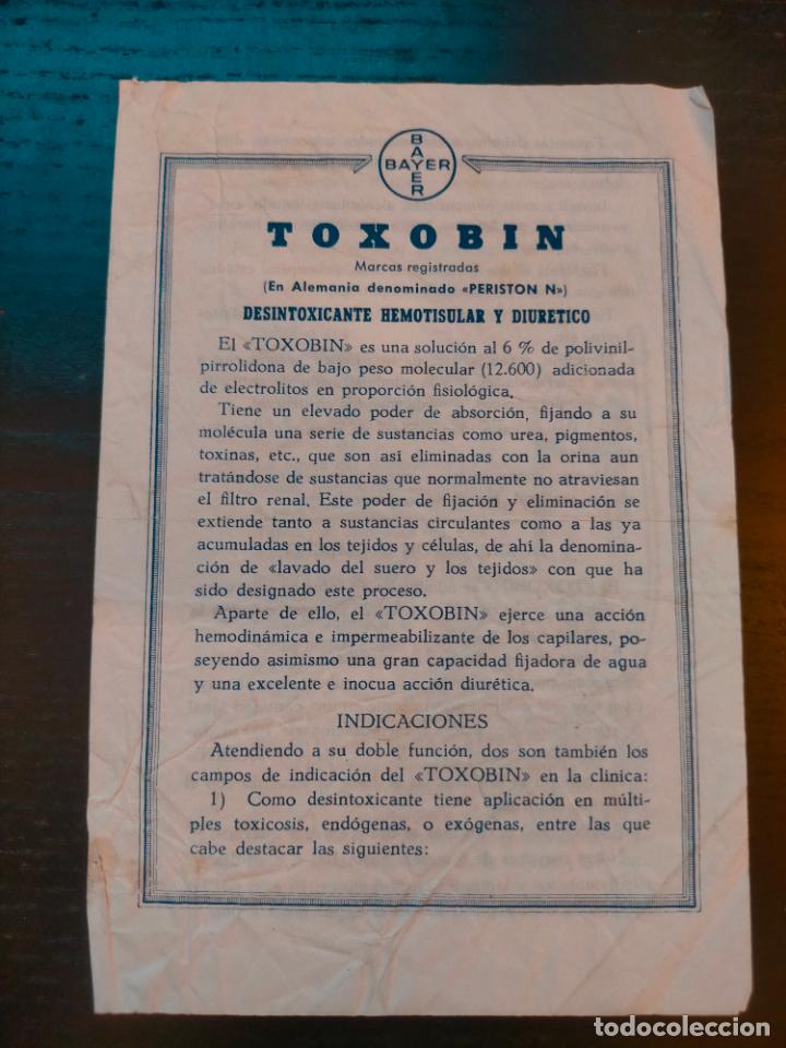 Altri oggetti di carta: BAYER TOXOBIN DESINTOXICANTE HEMOTISULAR PERISTON PROSPECTO FOLLETO PROPAGANDA FARMACIA MEDICAMENTO