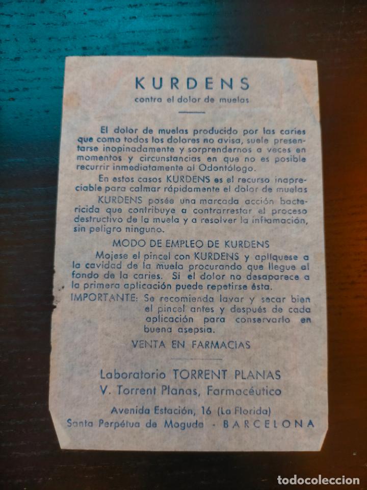 Paper Collecting Others: KURDENS CONTRA EL DOLOR DE MUELAS TORRENT PLANAS PROSPECTO FOLLETO PROPAGANDA FARMACIA MEDICAMENTO