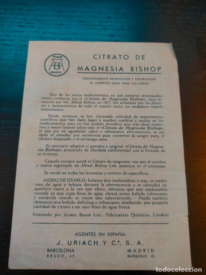 Altri oggetti di carta: CITRATO DE MAGNESIA BISHOP J URIACH Y COMPA&Ntilde;IA PROSPECTO FOLLETO PROPAGANDA FARMACIA MEDICAMENTO