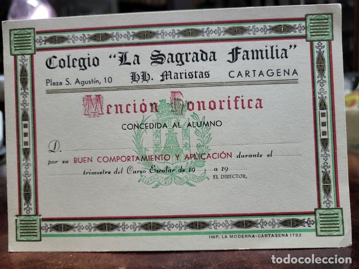 Outros artigos de papel: ANTIGUO DIPLOMA ESCOLAR MENCION HONORIFICA COLEGIO MARISTAS CARTAGENA MURCIA