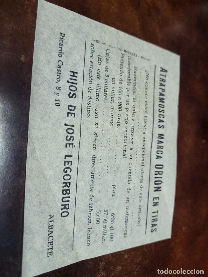 Outros artigos de papel: ANTIGUA PUBLICIDAD ATRAPAMOSCAS ORION LEGORBURU ALBACETE