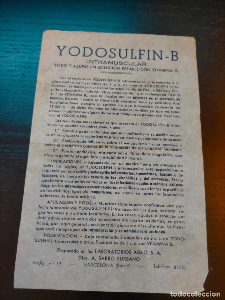 Otros Art&iacute;culos de Coleccionismo en Papel: YODOSULFIN B INTRAMUSCULAR AGLO SARRO BURBANO PROSPECTO FOLLETO PROPAGANDA FARMACIA MEDICAMENTO