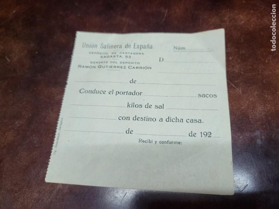 Outros artigos de papel: ANTIGUO RECIBO UNION SALINERA DE ESPA&Ntilde;A CARTAGENA MURCIA A&Ntilde;OS 20