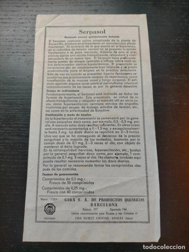 Otros Art&iacute;culos de Coleccionismo en Papel: SERPASOL MARCA CIBA PRODUCTOS QUIMICOS BARCELONA PROSPECTO FOLLETO PROPAGANDA FARMACIA MEDICAMENTO
