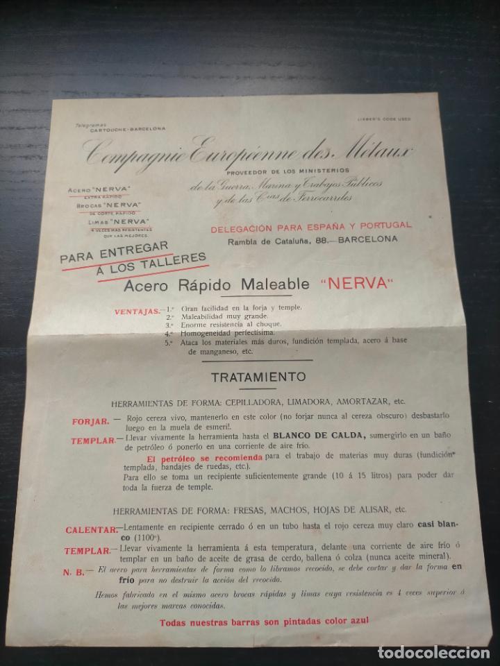 Otros Art&iacute;culos de Coleccionismo en Papel: COMPAGNIE EUROP&Eacute;ENNE DES M&Eacute;TAUX ACERO RAPIDO MALEABLE NERVA M&Aacute;QUINAS TALLERES PUBLICIDAD PROPAGANDA