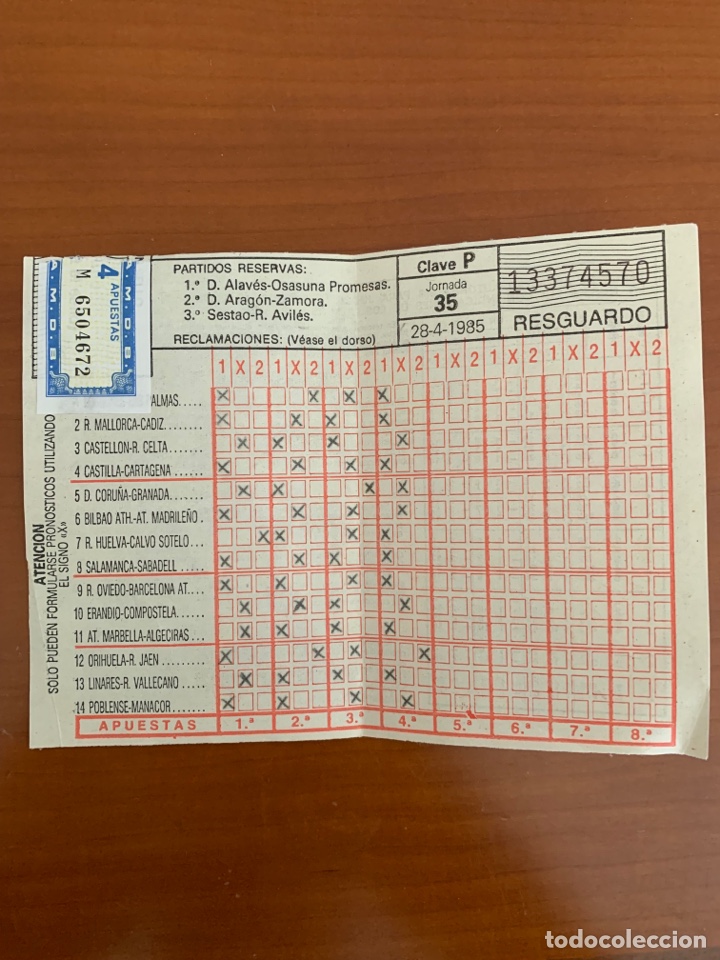 Otros Art&iacute;culos de Coleccionismo en Papel: RESGUARDO QUINIELA FUTBOL JORNADA 35, 1985