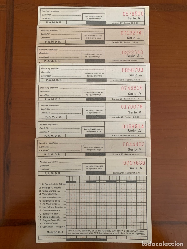 Otros Art&iacute;culos de Coleccionismo en Papel: LOTE DE 9 ANTIGUAS QUINIELAS FUTBOL JORNADA 19, 23, 30, 32, 33, 34, 35, 36, 37, 1975