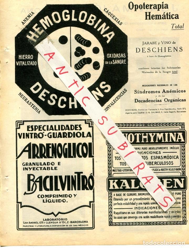 Otros Art&iacute;culos de Coleccionismo en Papel: HOJA A&Ntilde;O 1929 PUBLICIDAD HEMOGLOBINA DESCHIENS GIMENEZ-SALINAS ARRENOGLICOL KALOGEN