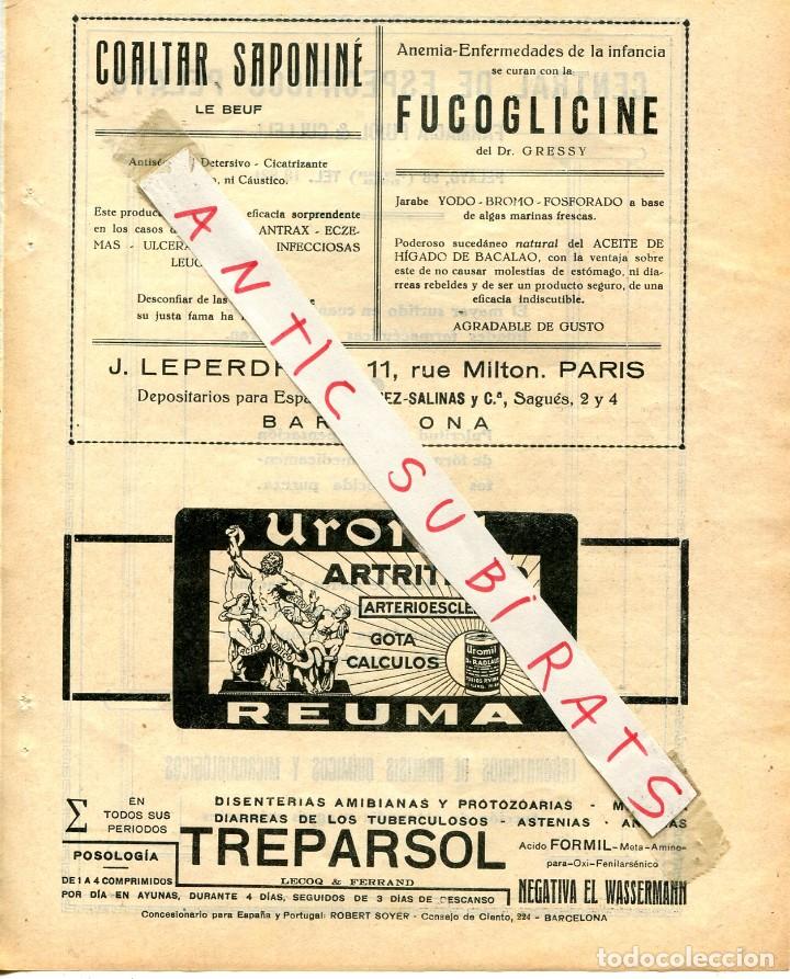 Otros Art&iacute;culos de Coleccionismo en Papel: HOJA A&Ntilde;O 1929 PUBLICIDAD COALTAR SAPONINE FUCOGLICINE GIMENEZ SALINAS Y CIA UROMIL TREPORSOL SOYER