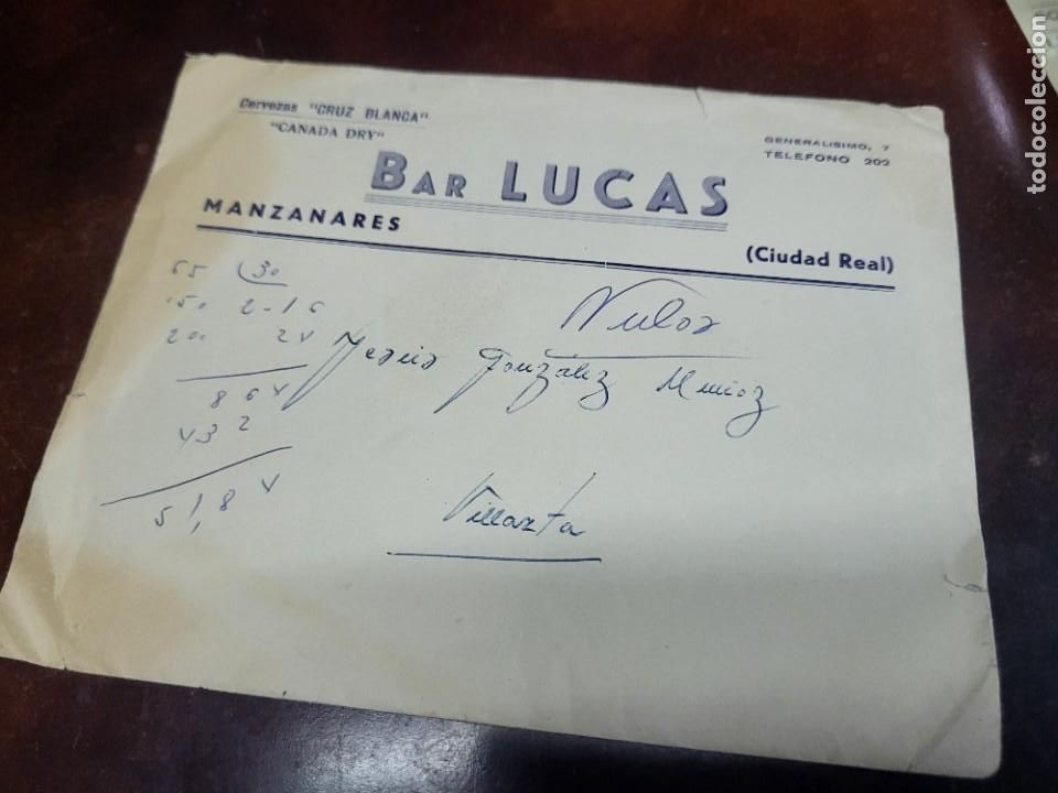 Outros artigos de papel: ANTIGUO SOBRE PUBLICIDAD BAR LUCAS MANZANARES CIUDAD REAL