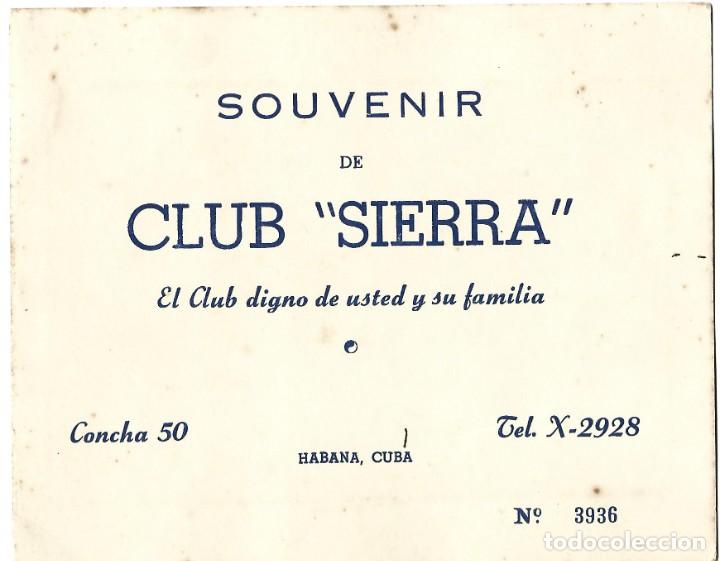 Otros Art&iacute;culos de Coleccionismo en Papel: tarjeta souvenir del club sierra, habana ,Cuba, d&eacute;cada del 50