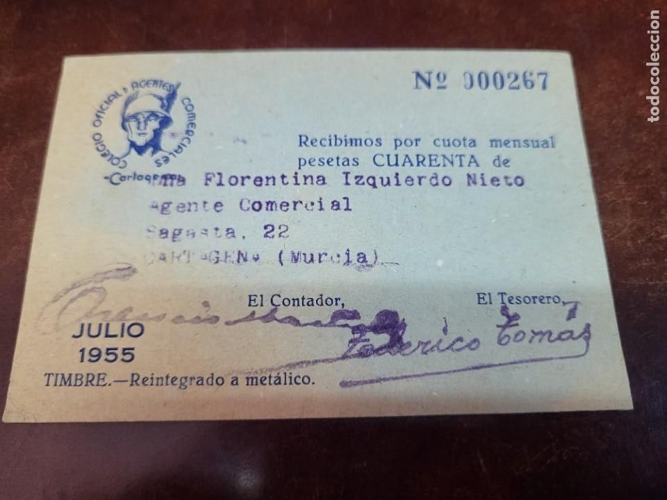 Paper Collecting Others: COLEGIO OFICIAL DE AGENTES COMERCIALES CARTAGENA MURCIA 1955