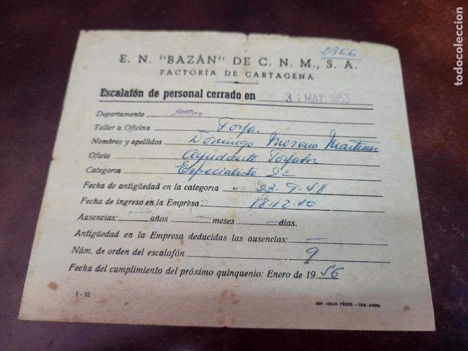 Paper Collecting Others: EMPRESA NACIONAL BAZAN CARTAGENA MURCIA 1953