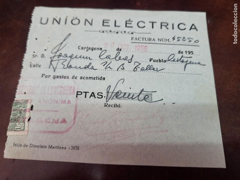 Paper Collecting Others: ANTIGUO RECIBO UNION ELECTRICA CARTAGENA MURCIA A&Ntilde;OS 50