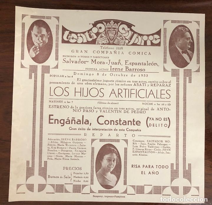 Sammelleidenschaft Andere Papierartikel: HOJA PUBLICITARIA COMPA&Ntilde;IA COMICA. LOS HIJOS ARTIFICIALES. TEATRO GAYARRE, PAMPLONA. 1933