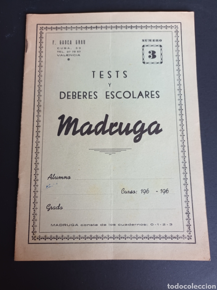 Otros Art&iacute;culos de Coleccionismo en Papel: CARTILLA/CUADERNO ESCOLAR. MADRUGA. ED. GADEA GRAU VAL&Eacute;NCIA. SIN USAR.