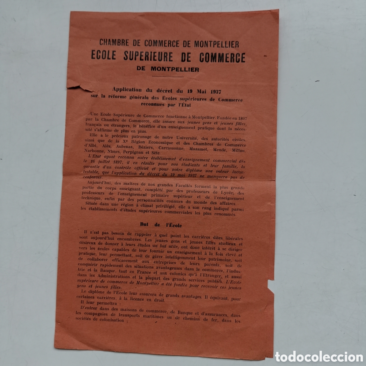 Otros Art&iacute;culos de Coleccionismo en Papel: D&iacute;ptico de la Chambre superieure de Commerce 1937, Montpellier