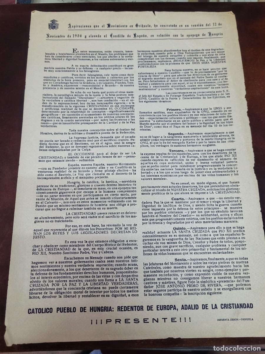 Sammelleidenschaft Andere Papierartikel: MANIFIESTO MOVIMIENTO FRANQUISMO ORIHUELA ALICANTE EPOPEYA CATOLICO PUEBLO DE HUNGRIA 1956