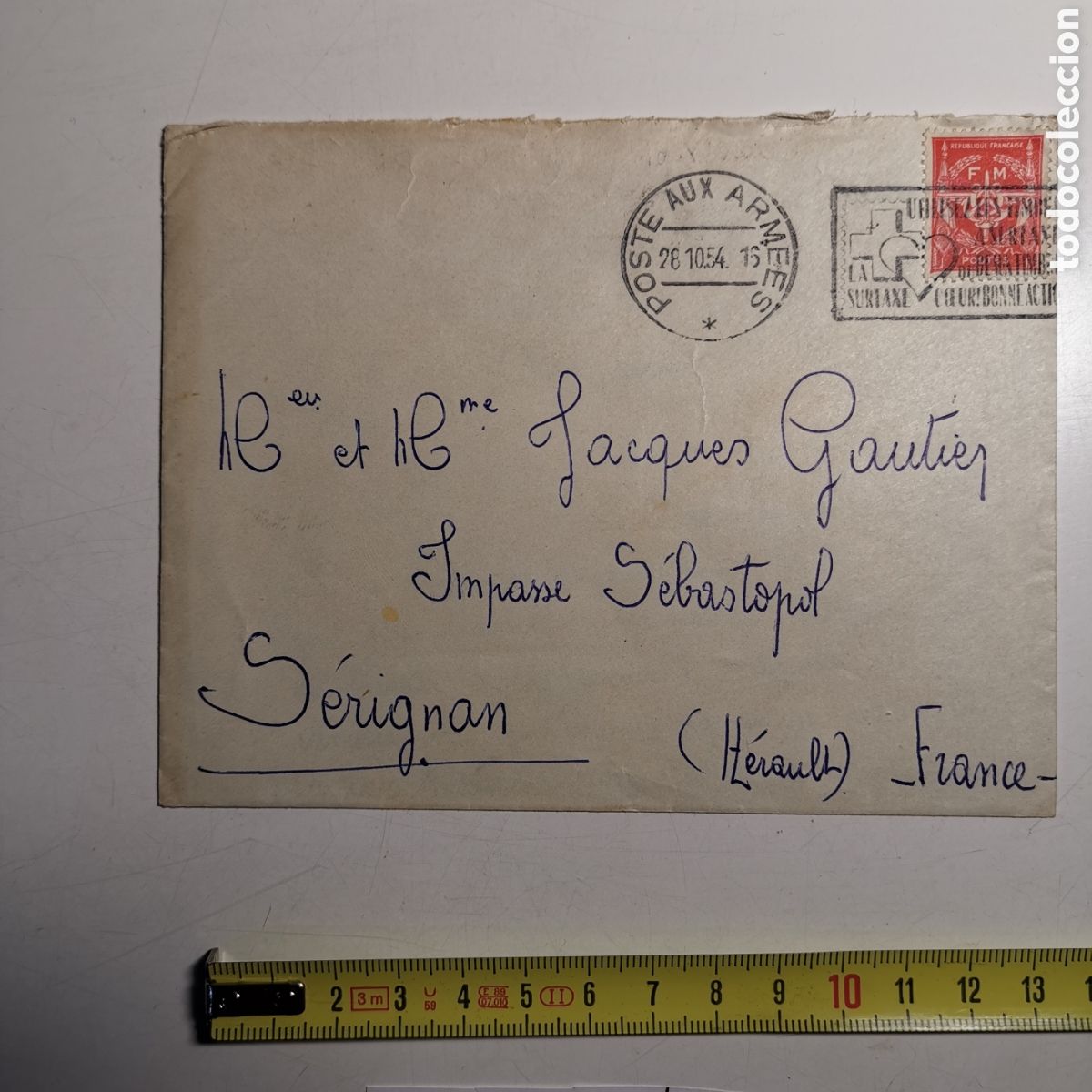 Otros Art&iacute;culos de Coleccionismo en Papel: Carta de Militar Franc&eacute;s de 1954 Serignant, Herault France Francia Jacques Gautier