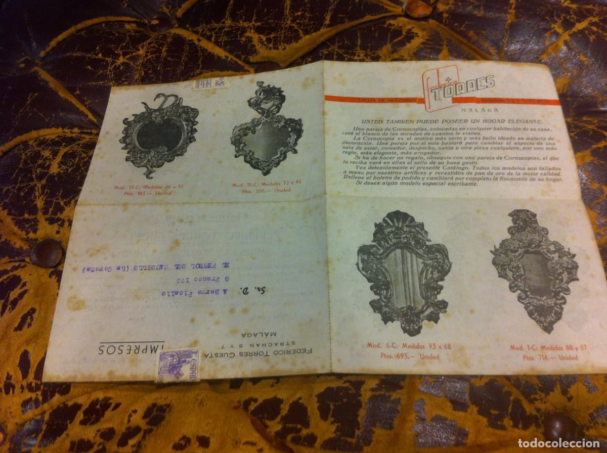 Collectionnisme Papier divers: TALLER DE ARTESAN&Iacute;A FEDERICO TORRES. CUESTA M&Aacute;LAGA. CORNUCOPIAS