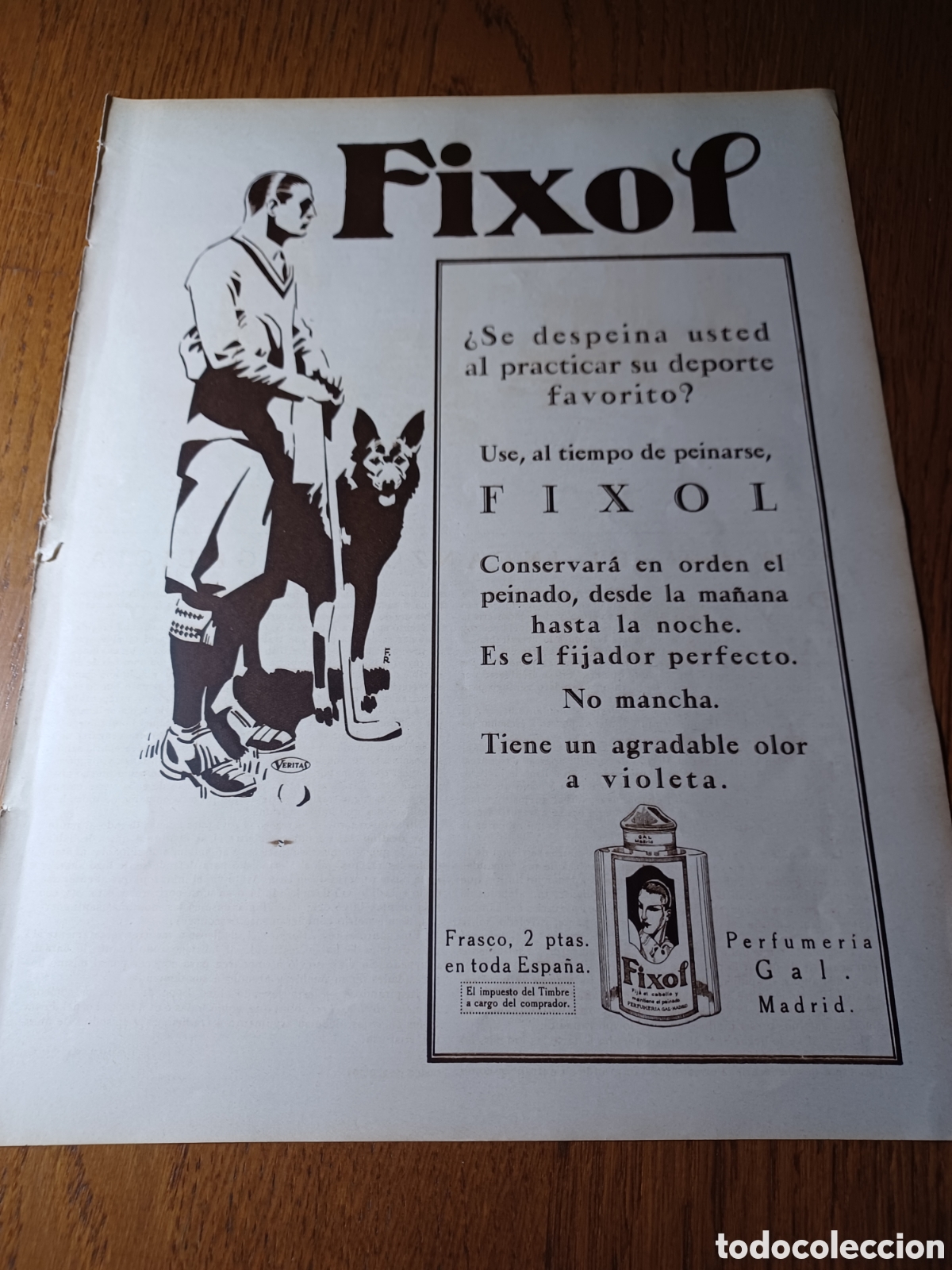 Otros Art&iacute;culos de Coleccionismo en Papel: FIXOL JUGADOR DE HOCKEY. PUBLICIDAD A&Ntilde;O 1928 29 X 22 CM