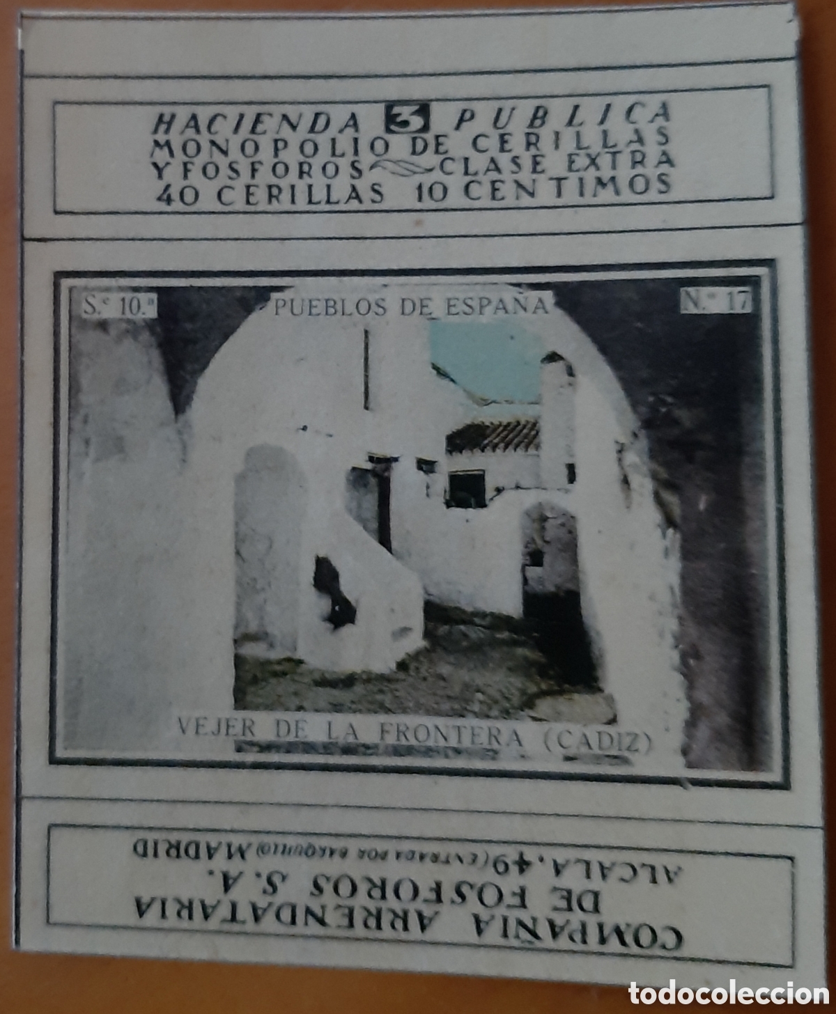 Otros Art&iacute;culos de Coleccionismo en Papel: Vejer de la Frontera C&aacute;diz. Frontal caja de cerillas. PP siglo XX