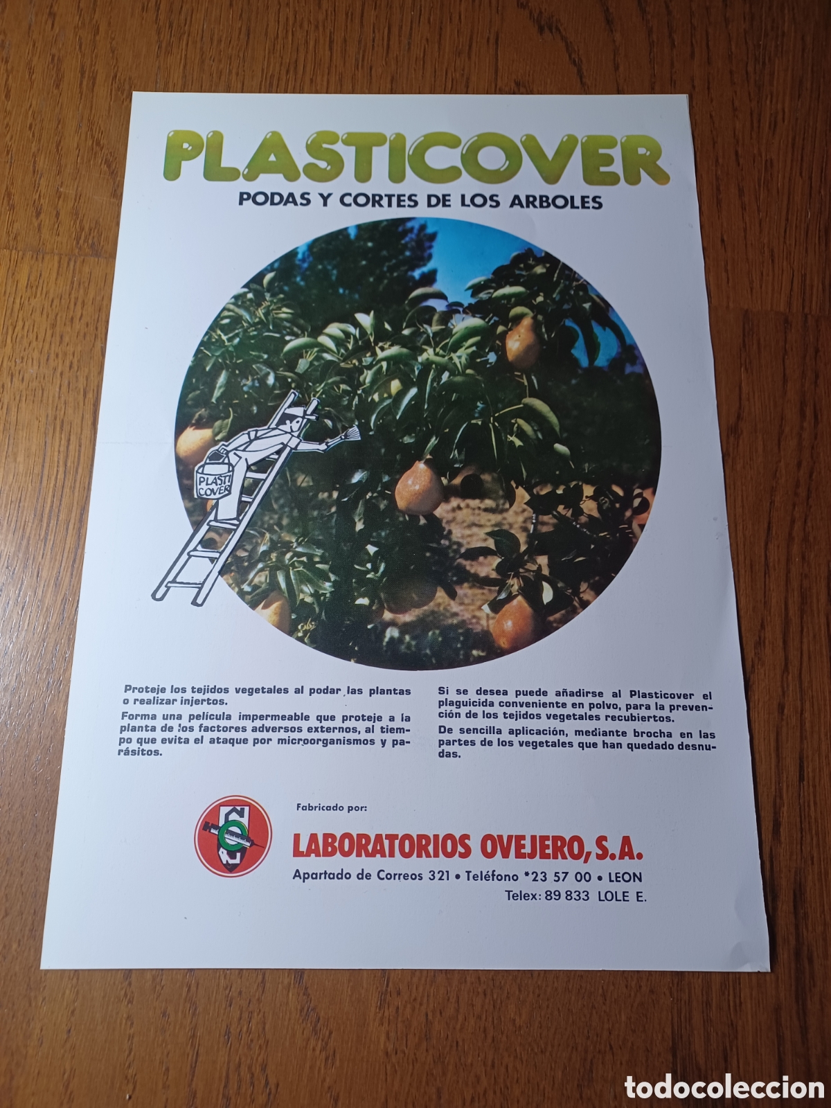 Paper Collecting Others: PLASTICOVER PODAS Y CORTES DE ARBOLES LABORATORIOS OVEJERO . PUBLICIDAD A&Ntilde;O 1982 29 X 20 CM