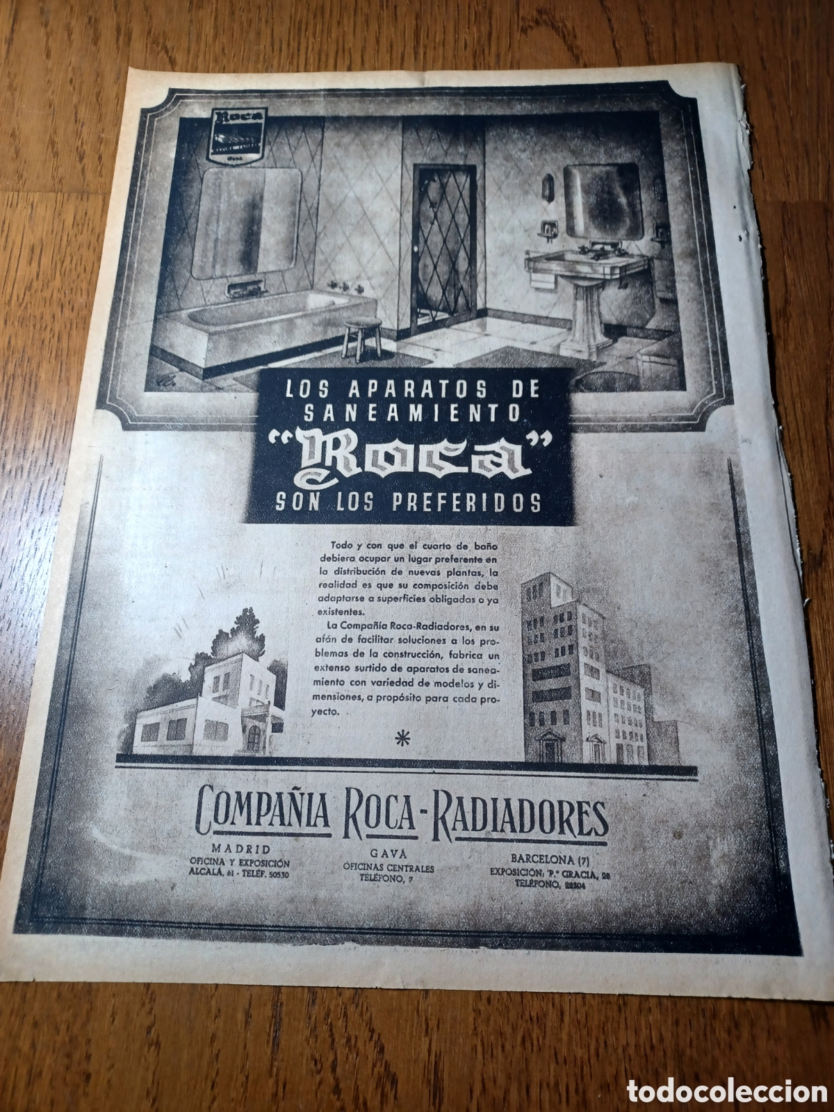 Outros artigos de papel: PUBLICIDAD APARATOS DE SANEAMIENTO ROCA A&Ntilde;O 1946 . 30 X 22 CM