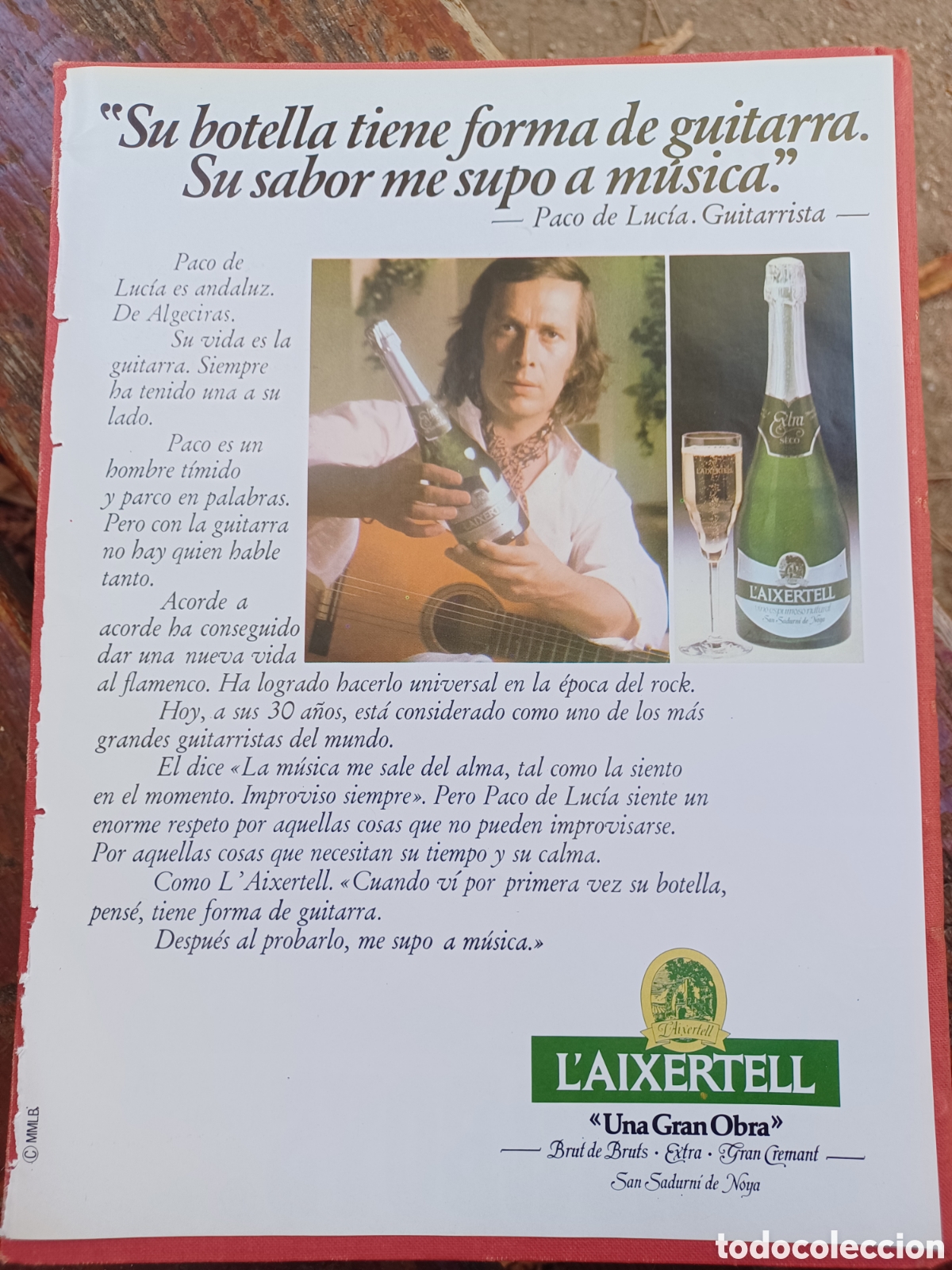 Otros art&iacute;culos de coleccionismo en papel: PUBLICIDAD L AIXERTELL. PACO DE LUCIA .A&Ntilde;O 1978. 27 X 21 CM