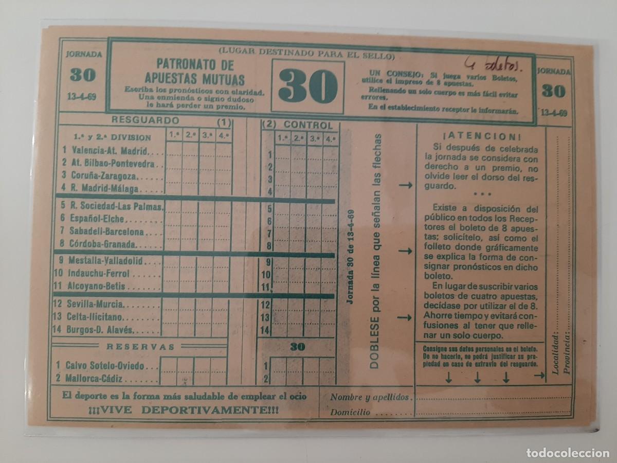 Otros Art&iacute;culos de Coleccionismo en Papel: 4 BOLETOS DE LA QUINIELA SIN USAR. 13 DE ABRIL DE 1969. PATRONATO DE APUESTAS MUTUAS