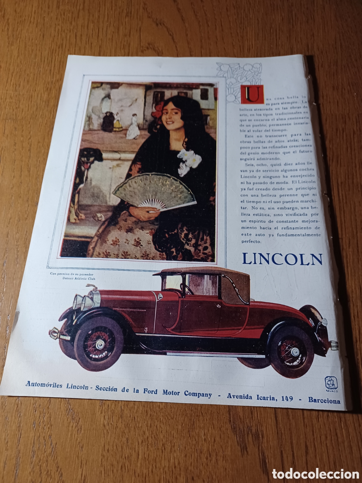 Outros artigos de papel: PUBLICIDAD DE AUTOMOVILES LINCOLN .A&Ntilde;O 1929 . 29 X 22 CM