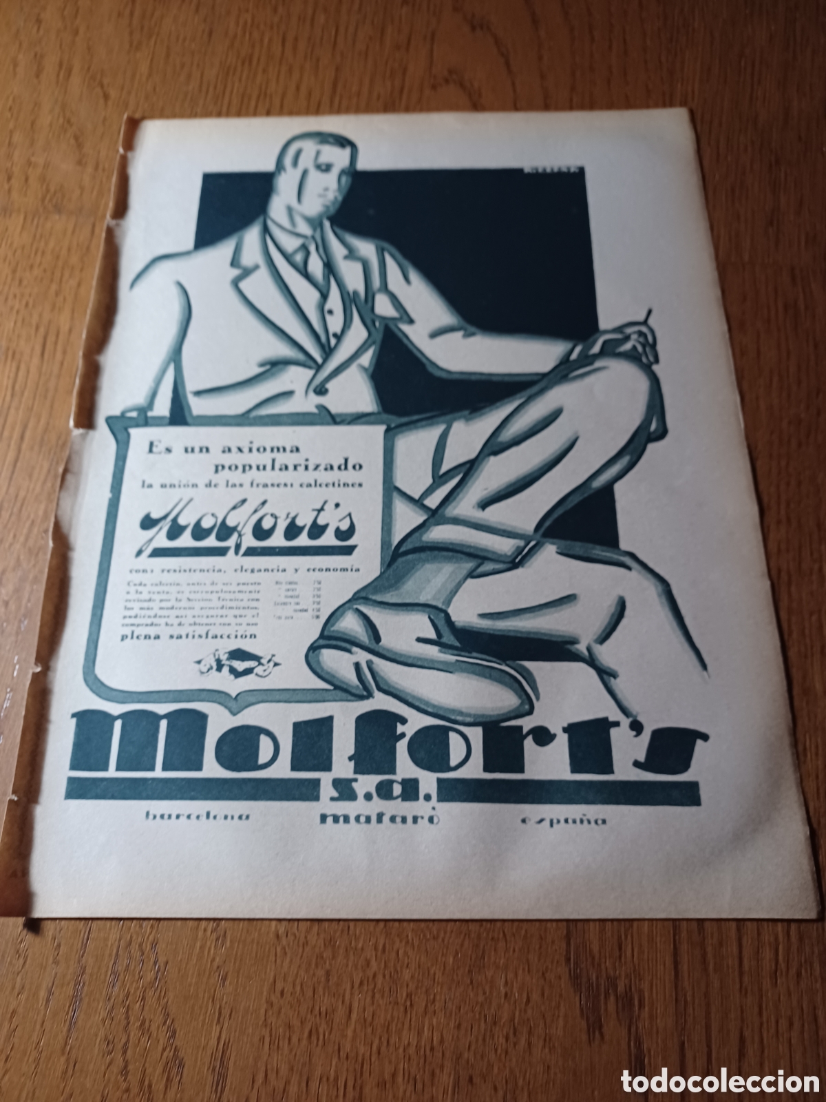 Outros artigos de papel: PUBLICIDAD DE CALCETINES MOLFORTS S A MARARO. A&Ntilde;O 1929 . 29 X 22 CM