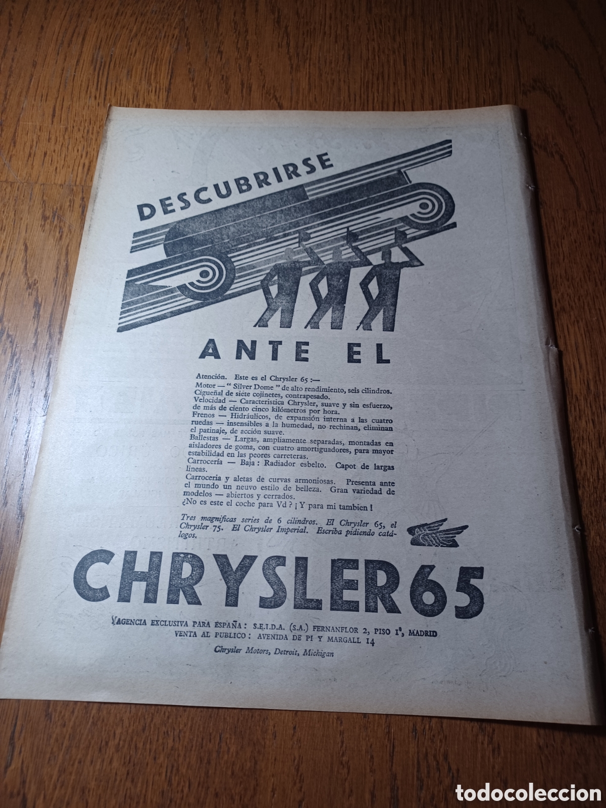 Otros Art&iacute;culos de Coleccionismo en Papel: PUBLICIDAD DEL CHRYSLER 65 .A&Ntilde;O 1929 . 29 X 22 CM