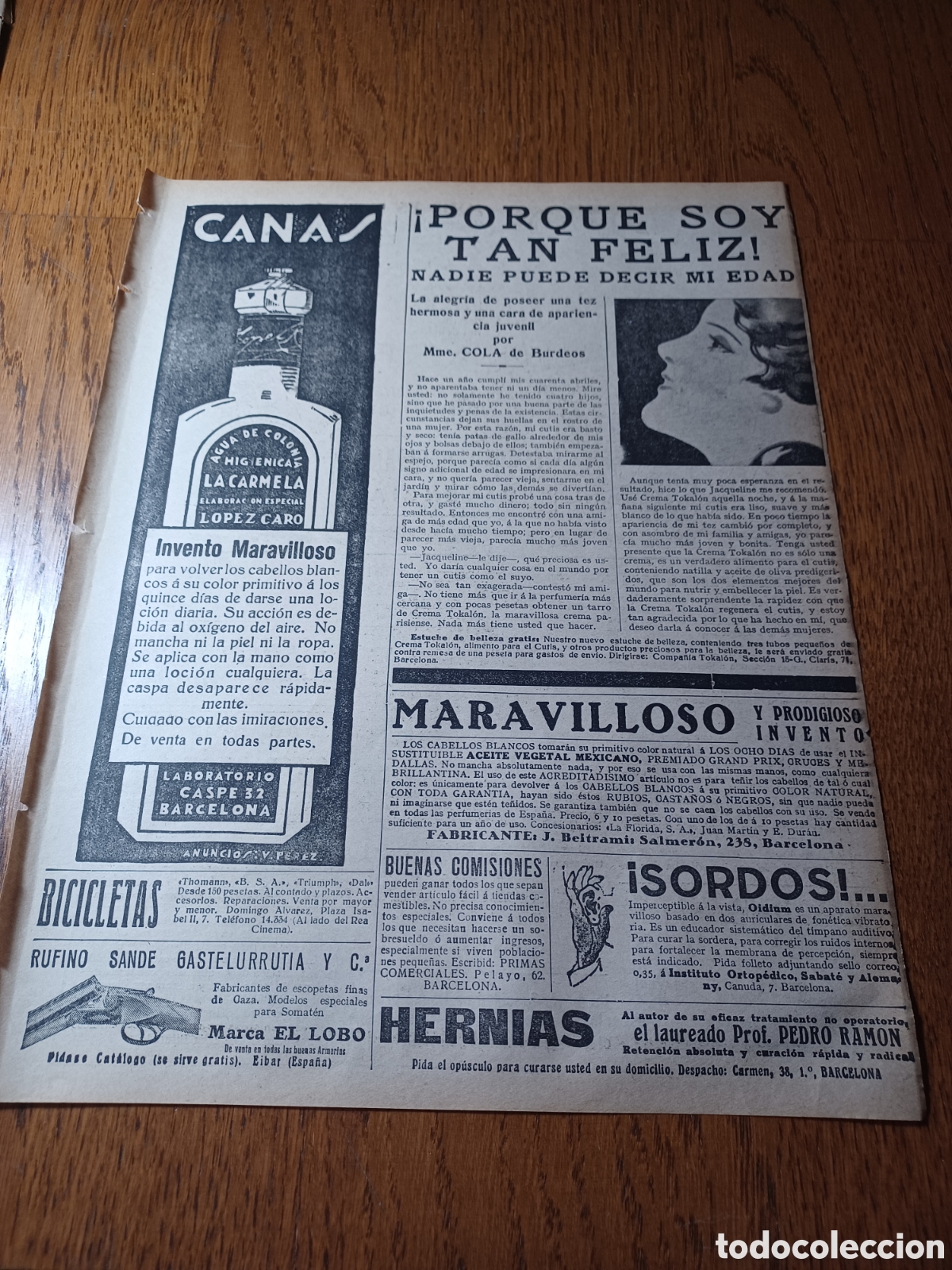 Paper Collecting Others: PUBLICIDAD RUFINO SANDE MARCA EL LOBO CANAD LA CARMELA .SORDOS HERNIAS .MME COLA BURDEOS A&Ntilde;O 1929