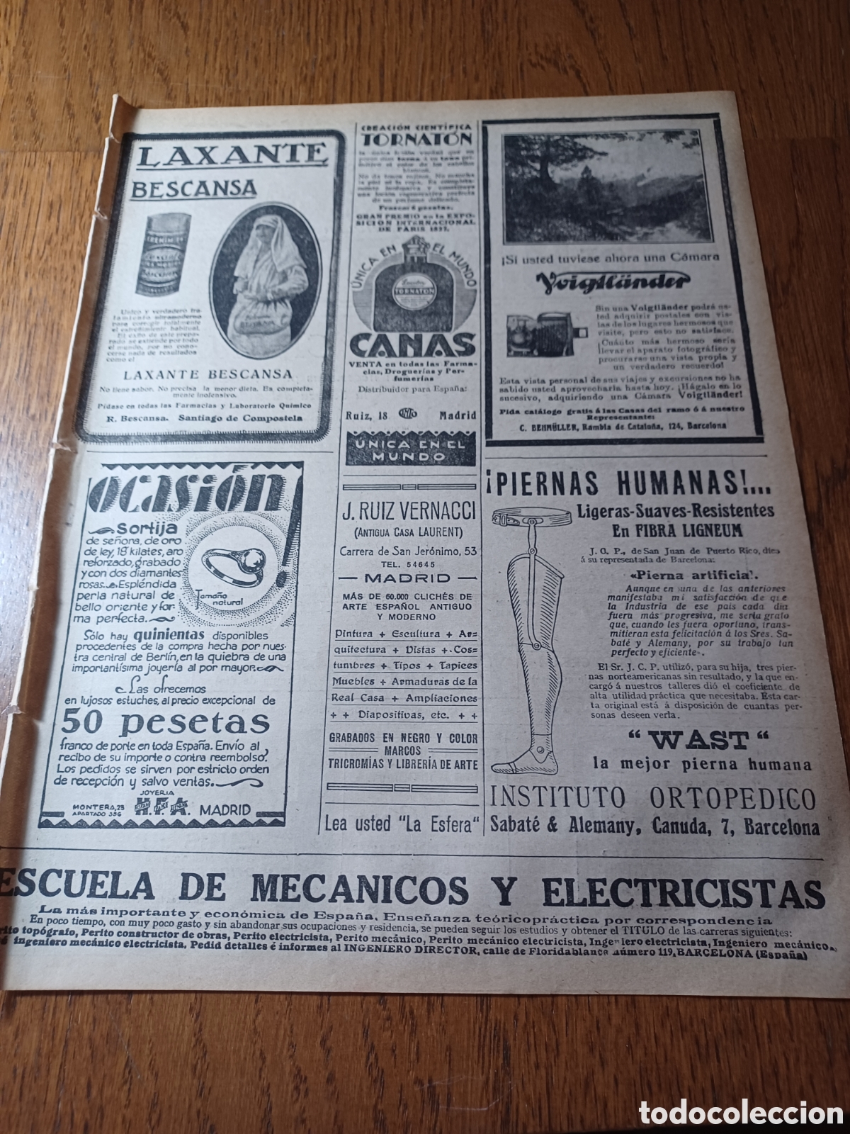 Paper Collecting Others: PUBLICIDAD BESCANSA TORNATON VOIGTLANDER PIERNA WAST A&Ntilde;O 1929 29 X 22 CM