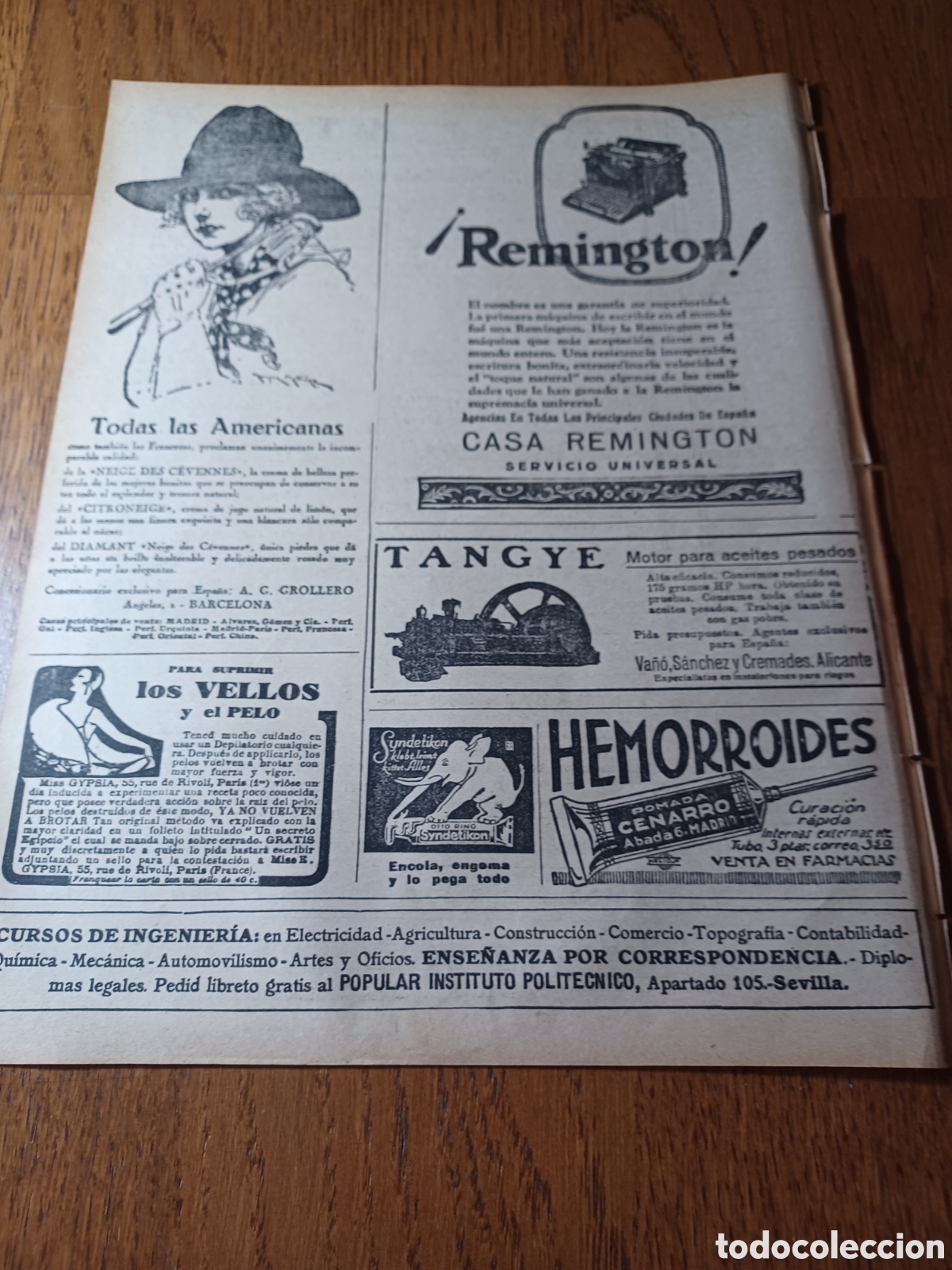 Sammelleidenschaft Andere Papierartikel: PUBLICIDAD POMADA CENARRO TANGYE MOTOR ACEITES REMINGTON MAQUINA DE ESCRIBIR A&Ntilde;O 1929 .29 X 22 CM