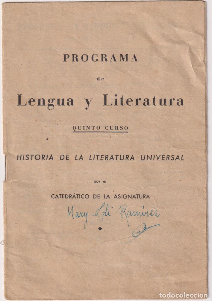 Collectionnisme Papier divers: Programa de Lengua y Literatura, Quinto Curso. Historia de la Literatura Universal