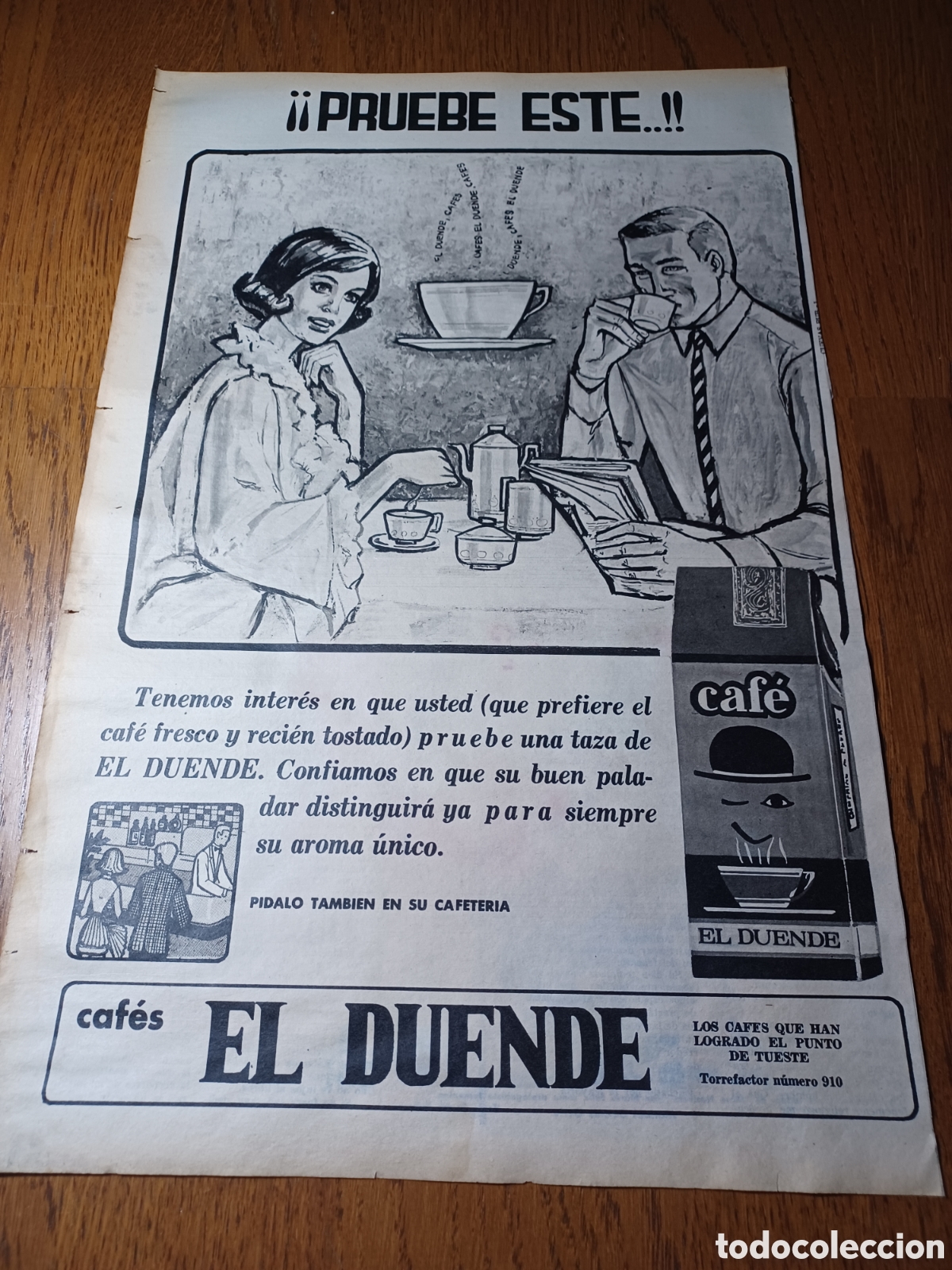 Outros artigos de papel: PUBLICIDAD DE CAF&Eacute;S EL DUENDE .A&Ntilde;O 1966. 43 X 21,5 CM