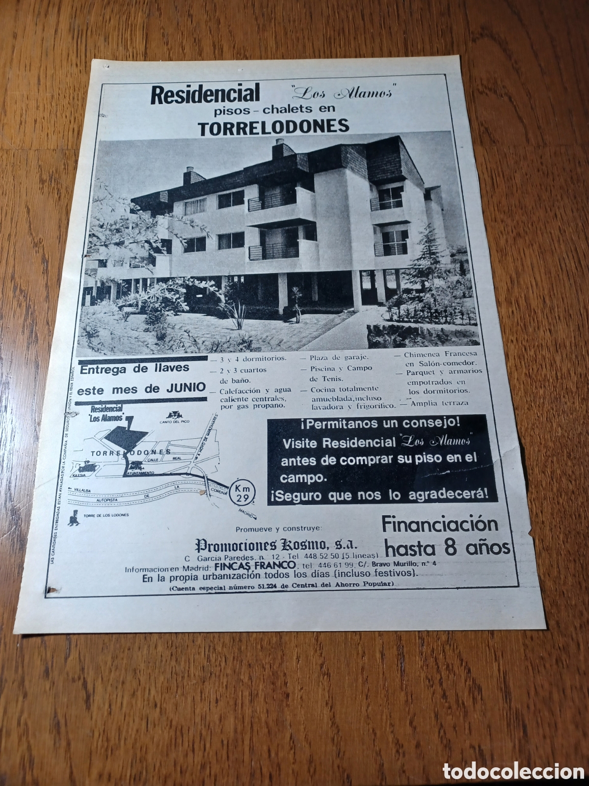 Outros artigos de papel: PUBLICIDAD RESIDENCIAL LOS ALAMOS. PISOS - CHALETS EN TORRELODONES .A&Ntilde;O 1975 . 31 x 22 cm