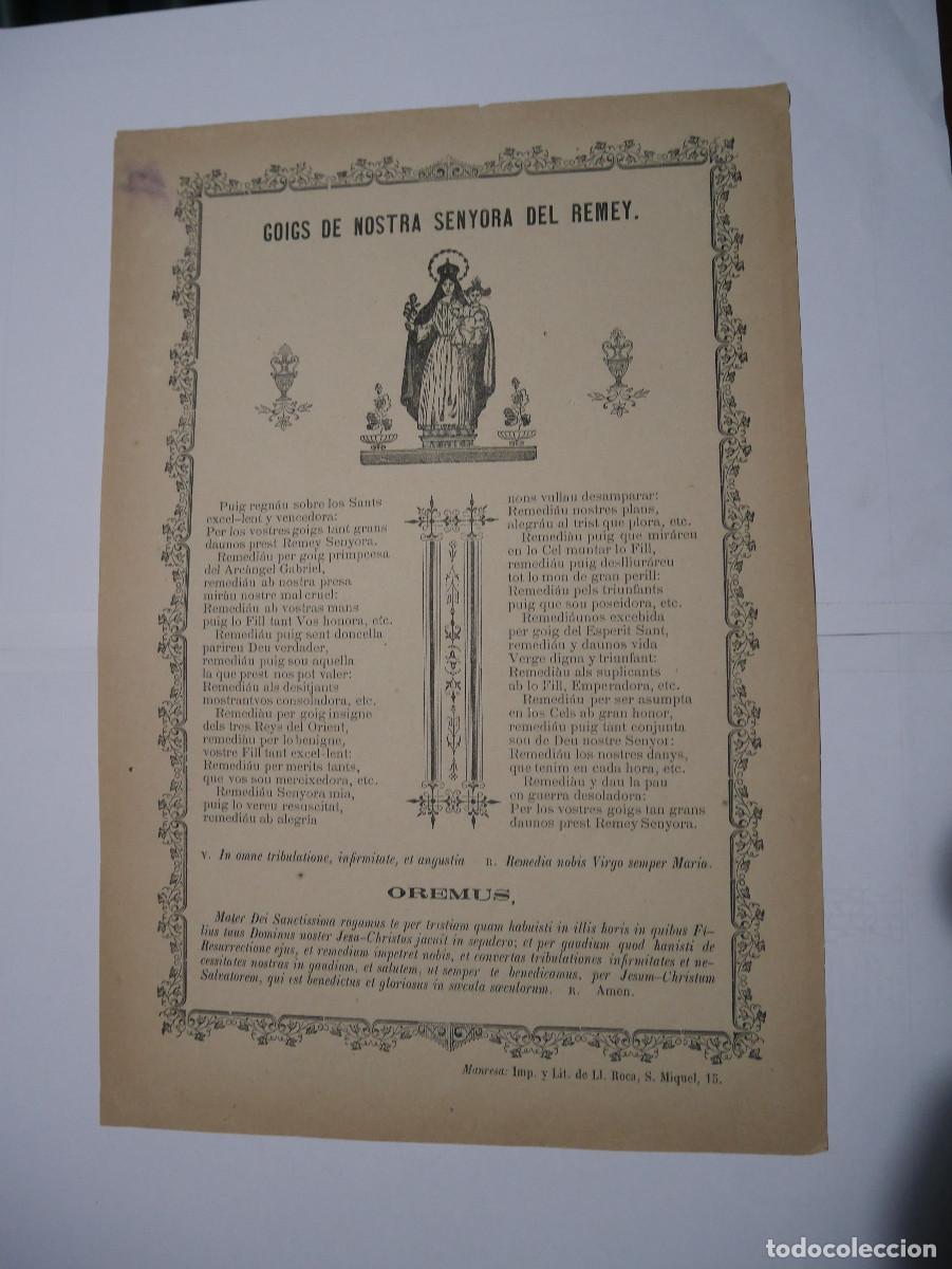 Otros Art&iacute;culos de Coleccionismo en Papel: Gozos o Goigs a Nostra senyora del Remei, Manresa S. XIX en catalan.
