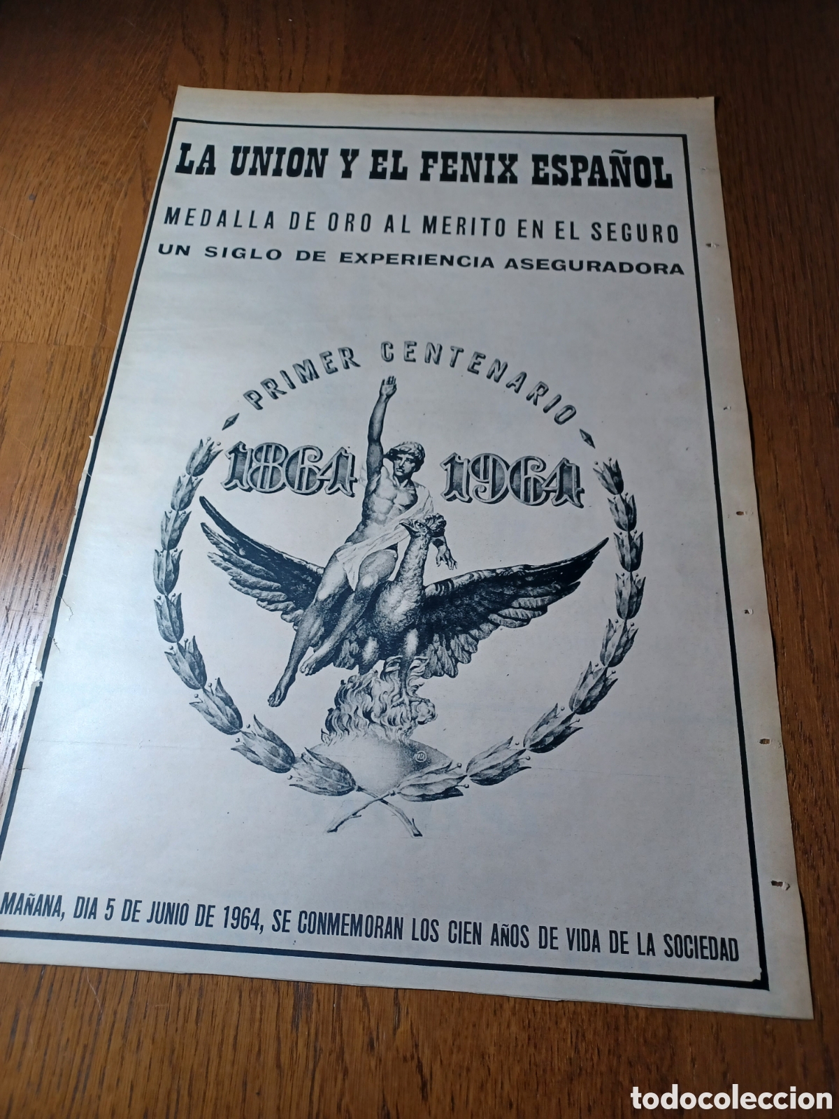 Outros artigos de papel: PUBLICIDAD DE LA UNI&Oacute;N Y EL FENIX ESPA&Ntilde;OL .PRIMER CENTENARIO. A&Ntilde;O 1964 .41, 5 X 28 CM