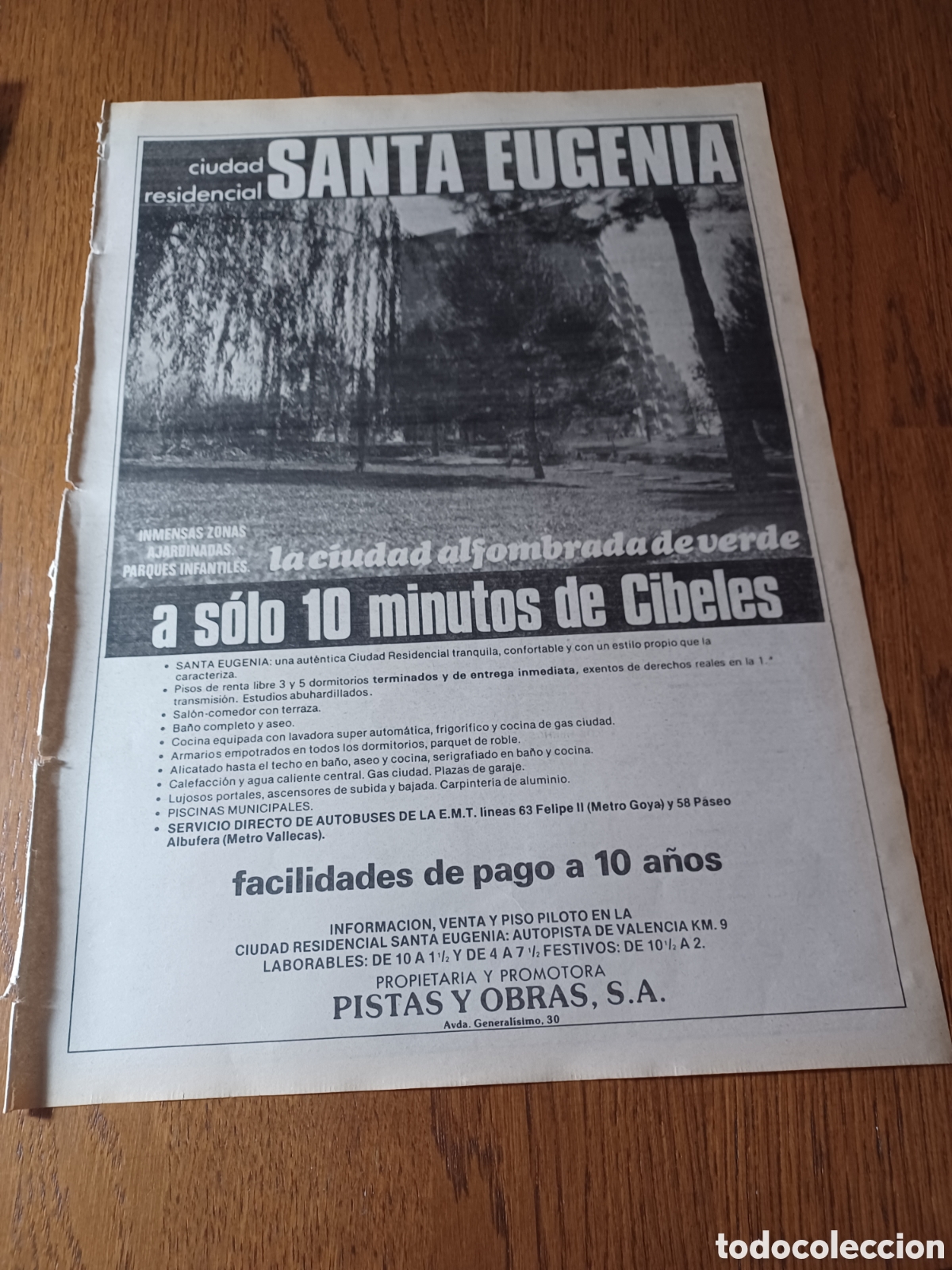Outros artigos de papel: PUBLICIDAD CIUDAD RESIDENCIAL SANTA EUGENIA .A SOLO 10 MINUTOS DE CIBELES . A&Ntilde;O 1979 .39 X 28 CM