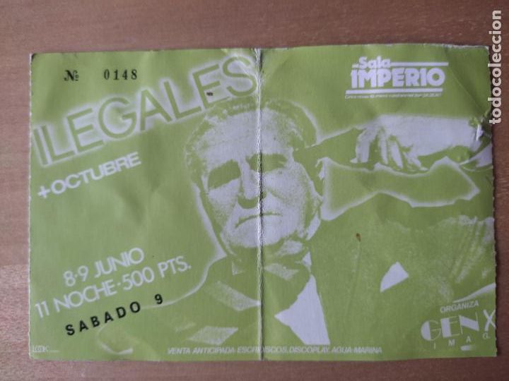Otros art&iacute;culos de coleccionismo en papel: ILEGALES ENTRADA ORIGINAL SALA IMPERIO 13,5 X 9 CM MOVIDA MADRILE&Ntilde;A 80&acute;S ULTRA RARA VERDE