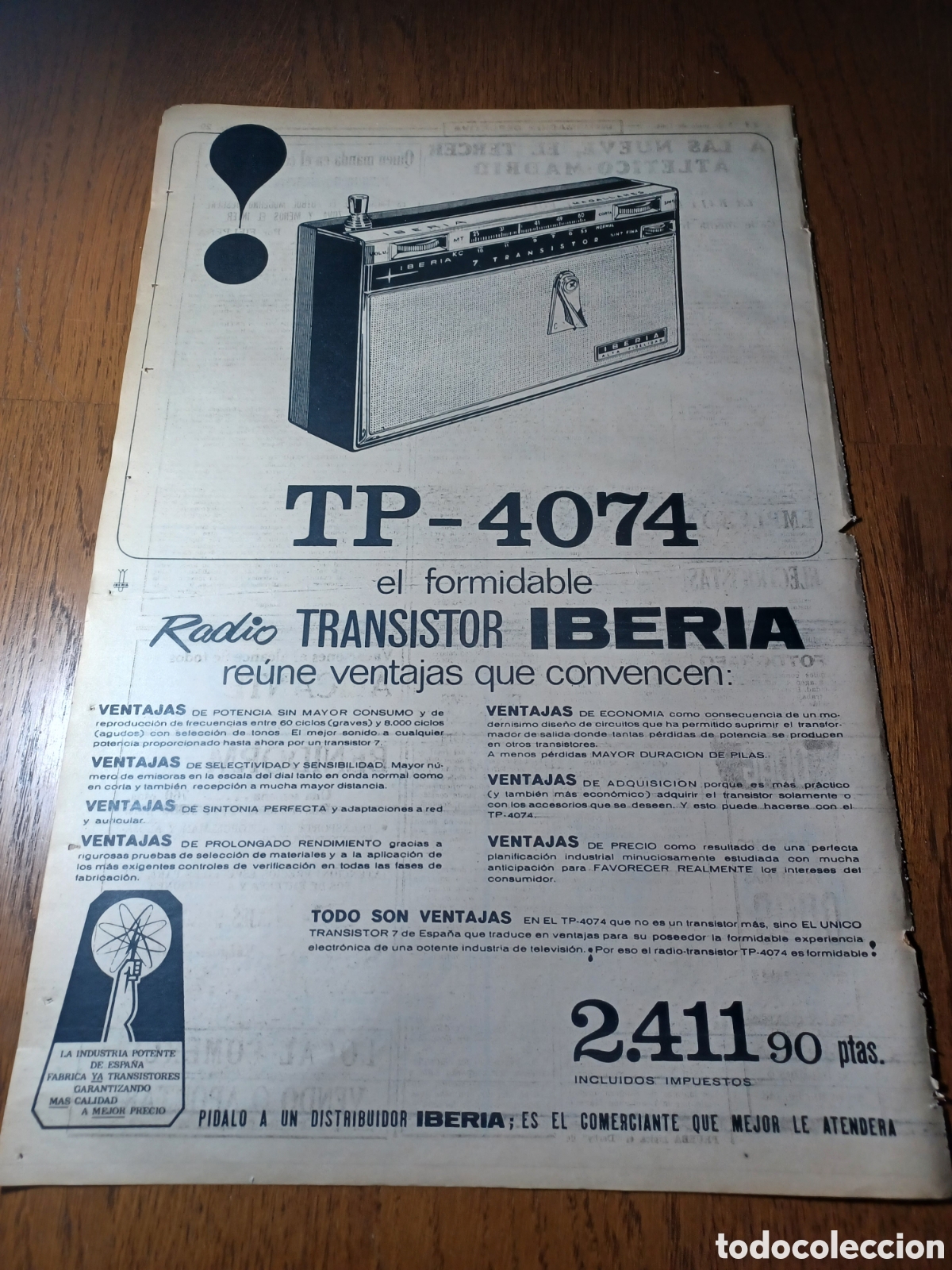 Outros artigos de papel: PUBLICIDAD RADIO TRANSISTOR IBERIA TP - 4974 . A&Ntilde;O 1964 .48 x 24 CM