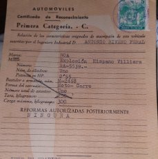 Otros Artículos de Coleccionismo en Papel: PERMISO AUTOMÓVIL MOTO-CARRO MARCA ROA MATRICULA ALICANTE. Lote 373744144