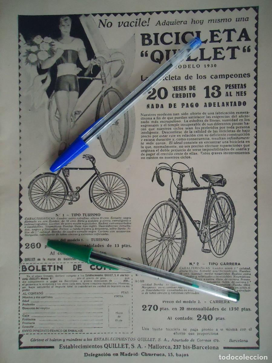 Otros Art&iacute;culos de Coleccionismo en Papel: publicidad bicicleta quillet barcelona deporte ciclismo jabon pueblo espa&ntilde;ol higiene espa&ntilde;a