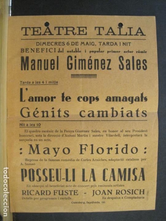 Paper Collecting Others: TEATRE TALIA-MANUEL GIMENEZ SALES-L'AMOR TE COPS AMAGATS...ETC-PROGRAMA ANTIC-VER FOTOS-(98.419)